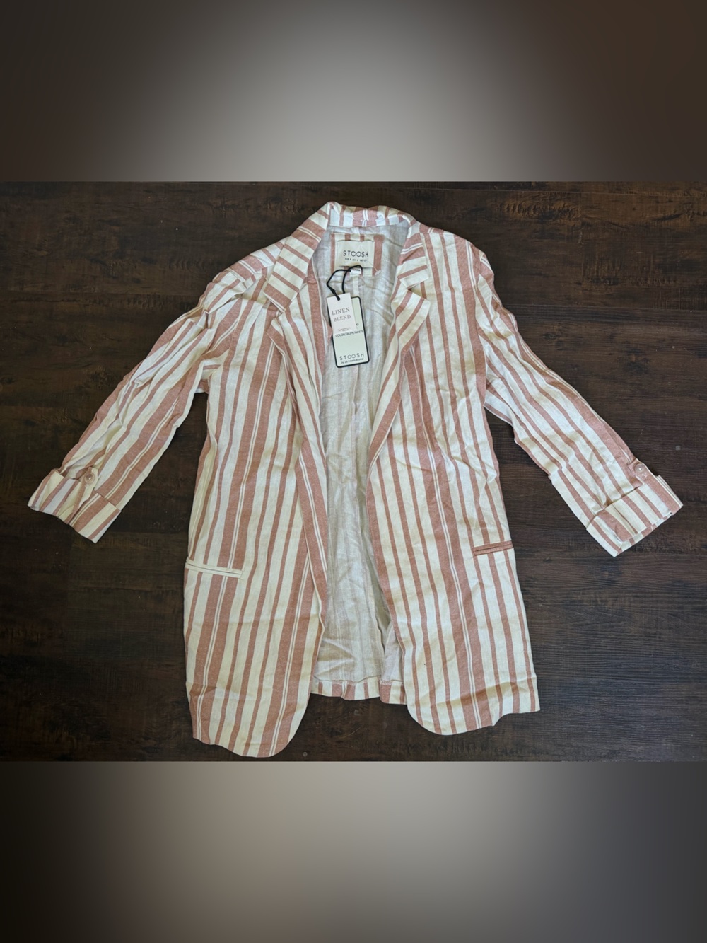 Stoosh Striped Linen-Blend Blazer in Pink and White